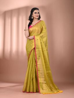 CHARUKRITI - Lime Green Tissue Soft Sequined Work Saree with Unstitched Blouse