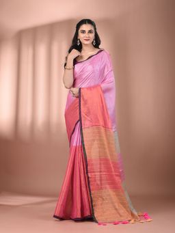 CHARUKRITI - Dark And Light Pink Tissue Soft Pompom Saree with Unstitched Blouse