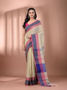 CHARUKRITI - Multi Color Cotton Hand Spun Soft Texture Border Saree with Unstitched Blouse