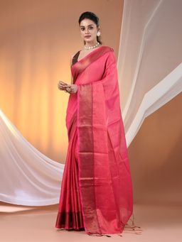 CHARUKRITI - Pink Tissue Soft Zari Borders Saree with Unstitched Blouse