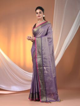 CHARUKRITI - Purple Tissue Soft Zari Borders Saree with Unstitched Blouse