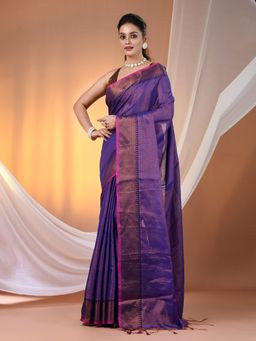 CHARUKRITI - Blue Tissue Soft Zari Borders Saree with Unstitched Blouse