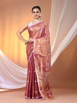 CHARUKRITI - Multi Color Dual Tone Texture Motifs Tissue Saree with Stripes Pallu & Unstitched Blouse