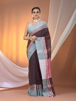 CHARUKRITI - Maroon & Teal Dual Tone Hand Spun Soft Texture Border Saree with Unstitched Blouse