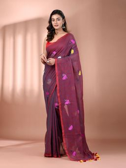 CHARUKRITI - All Over Thread Embroidery Mulberry Mulmul Cotton Saree without Blouse