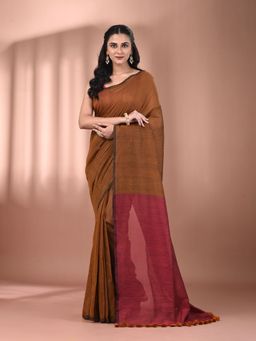 CHARUKRITI - Mustard Cotton Contrast Magenta Pallu Soft Saree with Unstitched Blouse