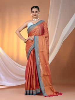 CHARUKRITI - Red Shimmer Tissue Nakshi Border Saree with Unstitched Blouse