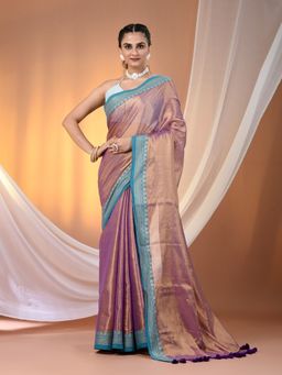 CHARUKRITI - Multi Color Shimmer Tissue Nakshi Border Saree with Unstitched Blouse