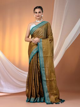 CHARUKRITI - Copper Shimmer Tissue Nakshi Border Saree with Unstitched Blouse