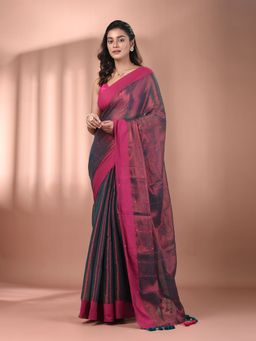 CHARUKRITI - Copper & Teal Dual Tone Stripe Tissue Sequin Work Saree with Unstitched Blouse