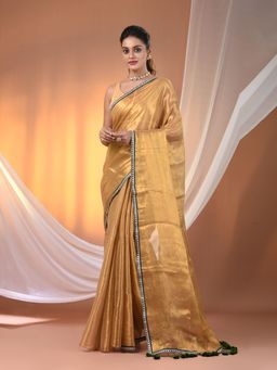 CHARUKRITI - Gold Shimmer Tissue Gota Patti Border Saree with Unstitched Blouse