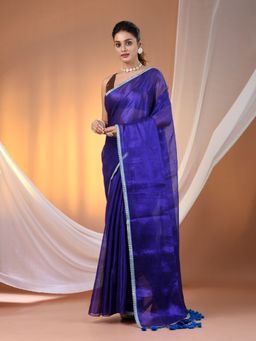 CHARUKRITI - Blue Shimmer Tissue Gota Patti Border Saree with Unstitched Blouse