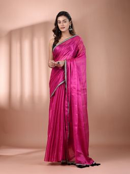 CHARUKRITI - Pink Shimmer Tissue Gota Patti Border Saree with Unstitched Blouse