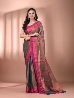 CHARUKRITI - Copper Tissue Soft Saree with Temple Borders
