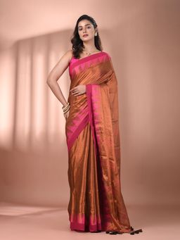 CHARUKRITI - Brown Tissue Soft Saree with Temple Borders