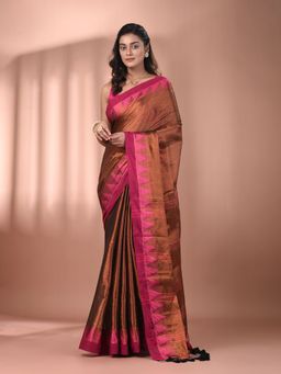 CHARUKRITI - Copper Tissue Soft Saree with Temple Borders