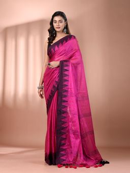 CHARUKRITI - Pink Tissue Soft Saree with Temple Borders