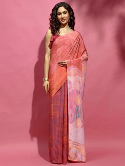 Navyasa By Liva - Multi Color Liva Crepe Abstract Print Saree with Unstitched Blouse