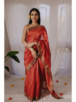 Moora - Rust Pure Silk Cotton Maheshwari Saree without Blouse