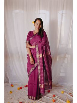 Moora - Magenta Pure Silk Cotton Maheshwari Saree without Blouse