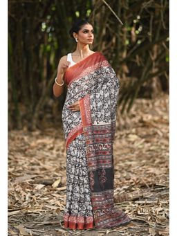Unnati Silks - Black & Red Pure Jawtha Block Printed Pashmina Sico Saree with Unstitched Blouse