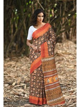 Unnati Silks - Black & Red Pure Jawtha Block Printed Pashmina Sico Saree with Unstitched Blouse