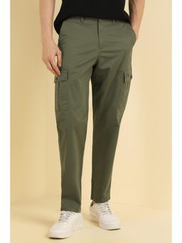 Allen Solly - Men Olive Contemporary Fit Solid Cargo Trousers
