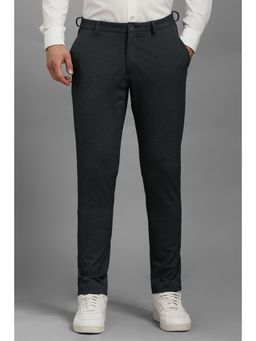 Louis Philippe - Men Black Textured Flat Front Casual Trousers