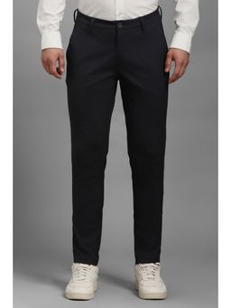 Louis Philippe - Men Black Textured Flat Front Casual Trousers