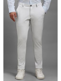 Louis Philippe - Men White Textured Flat Front Casual Trousers