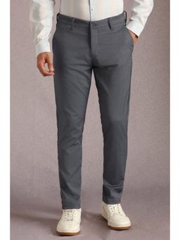 Louis Philippe - Men Grey Textured Flat Front Casual Trousers