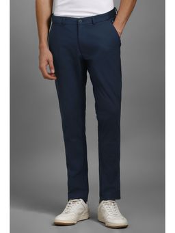 Louis Philippe - Men Blue Solid Flat Front Casual Trousers