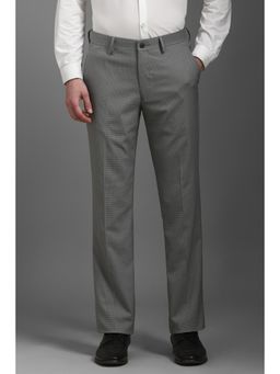 Louis Philippe - Men Grey Regular Fit Check Flat Front Formal Trousers