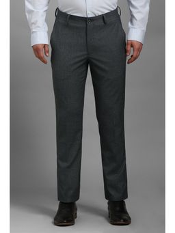 Louis Philippe - Men Grey Textured Flat Front Formal Trousers