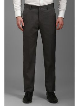 Louis Philippe - Men Grey Slim Fit Textured Flat Front Formal Trousers