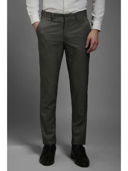 Louis Philippe - Men Grey Slim Fit Textured Flat Front Formal Trousers