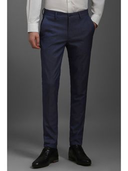 Louis Philippe - Men Navy Slim Fit Textured Flat Front Formal Trousers
