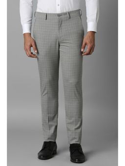 Louis Philippe - Men Grey Super Slim Fit Check Flat Front Formal Trousers