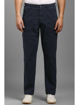 Louis Philippe - Men Navy Solid Flat Front Casual Trousers