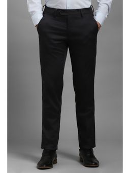 Louis Philippe - Men Black Solid Flat Front Formal Trousers