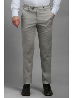 Louis Philippe - Men Grey Solid Flat Front Formal Trousers