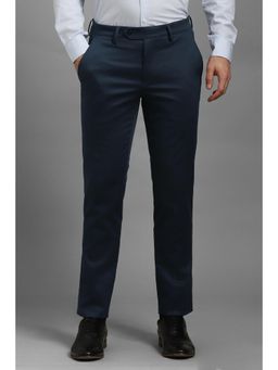 Louis Philippe - Men Navy Solid Flat Front Formal Trousers