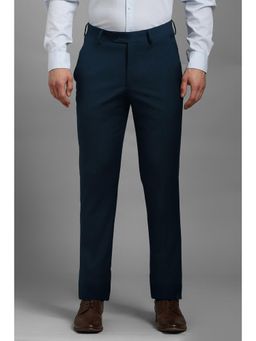 Louis Philippe - Men Navy Solid Flat Front Formal Trousers