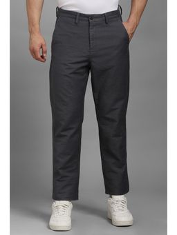 Louis Philippe - Men Grey Textured Flat Front Casual Trousers