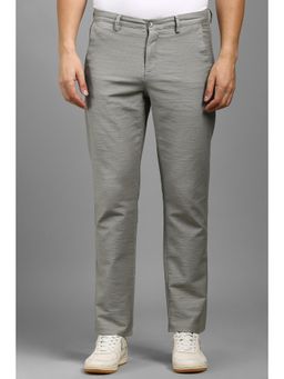 Louis Philippe - Men Grey Textured Flat Front Casual Trousers