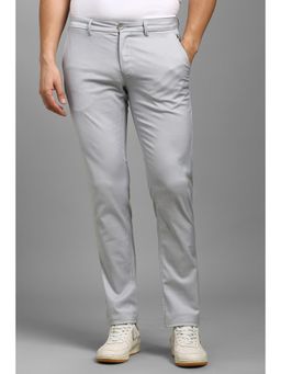 Louis Philippe - Men Grey Textured Flat Front Casual Trousers