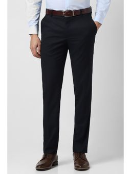 Peter England - Men Black Textured Formal Trousers