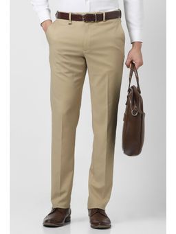 Van Heusen - Men Beige Solid Trousers