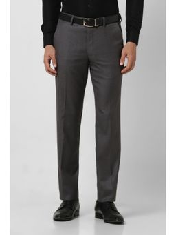 Van Heusen - Men Grey Textured Slim Fit Trousers