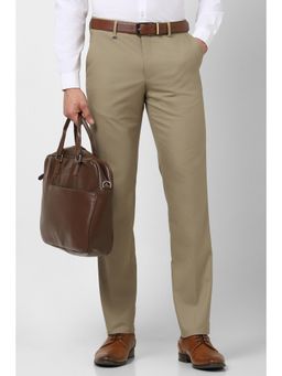 Van Heusen - Men Khaki Solid Slim Fit Trousers